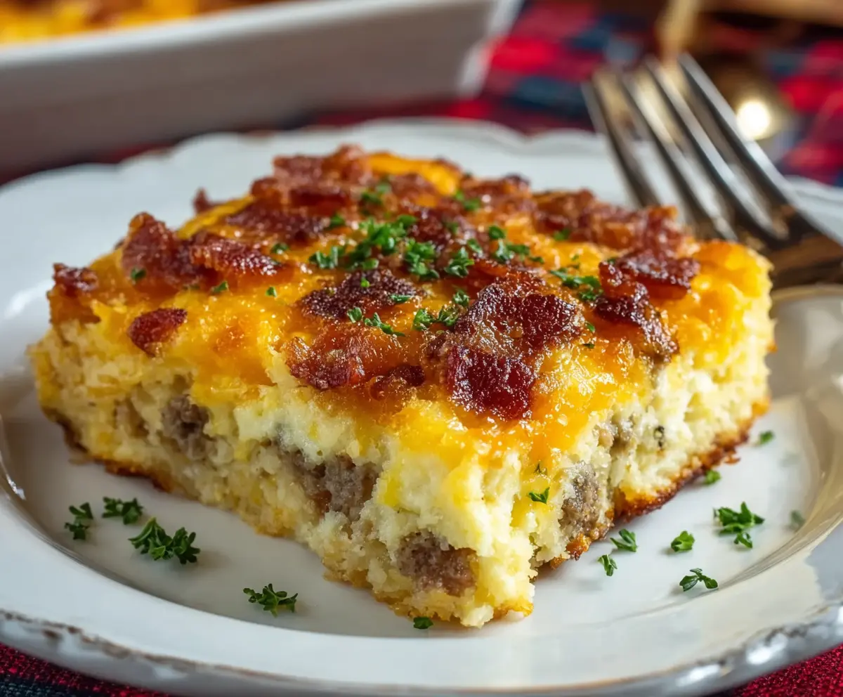 Delicious Crack Breakfast Casserole with eggs, cheese, and breakfast meats in a baking dish