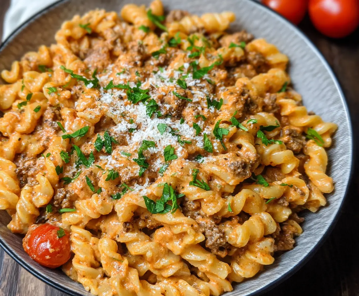 Easy High Protein Creamy Beef Pasta