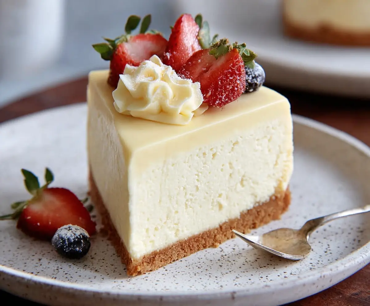 Light and healthy cheesecake with a smooth texture, perfect for a 100-calorie dessert.
