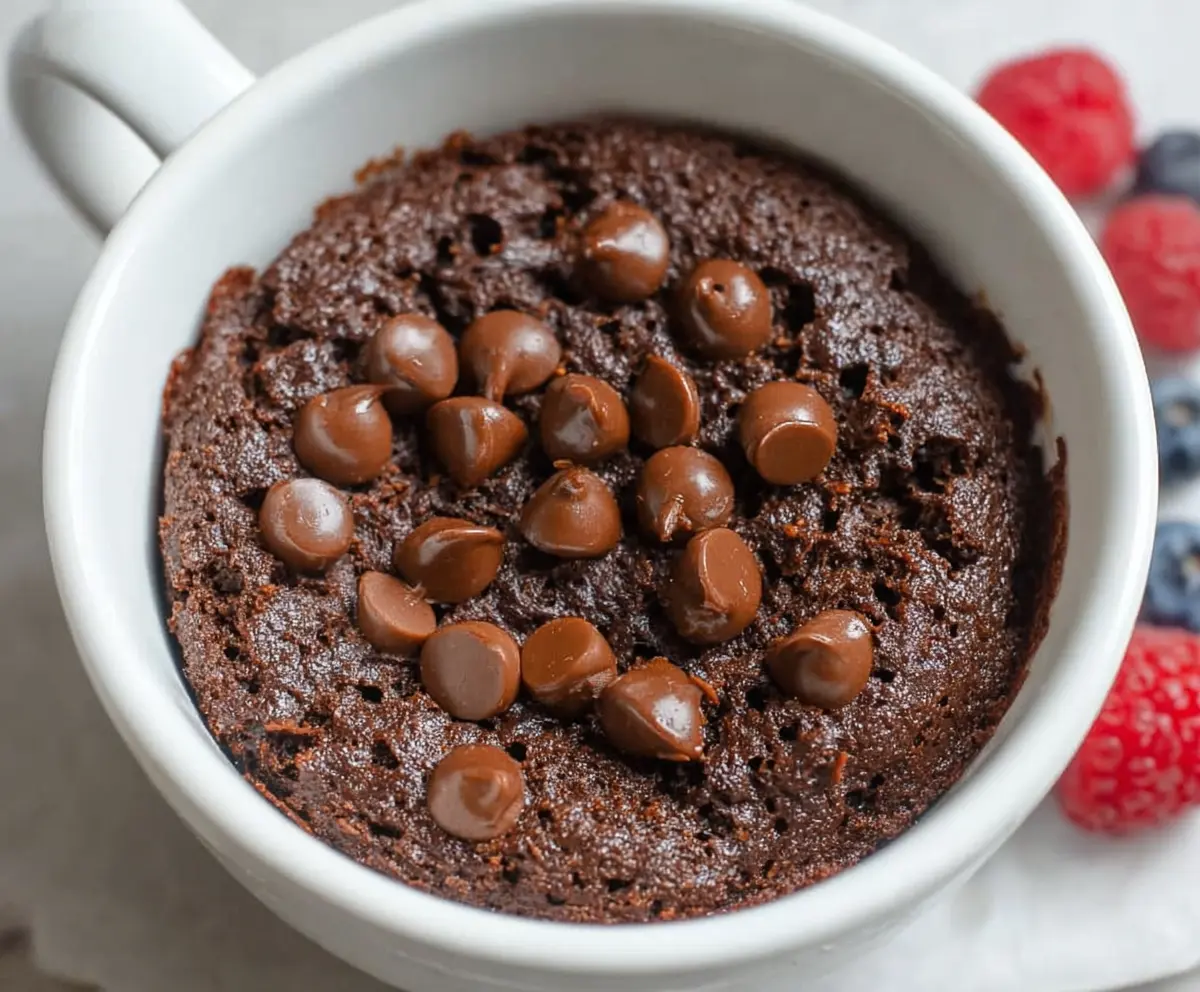 Delicious healthy chocolate mug cake in a mug, perfect for quick and nutritious snacks.