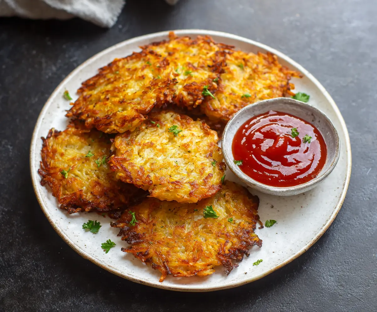 Delicious crispy hashbrowns made with healthy low-calorie ingredients, perfect for a nutritious breakfast.