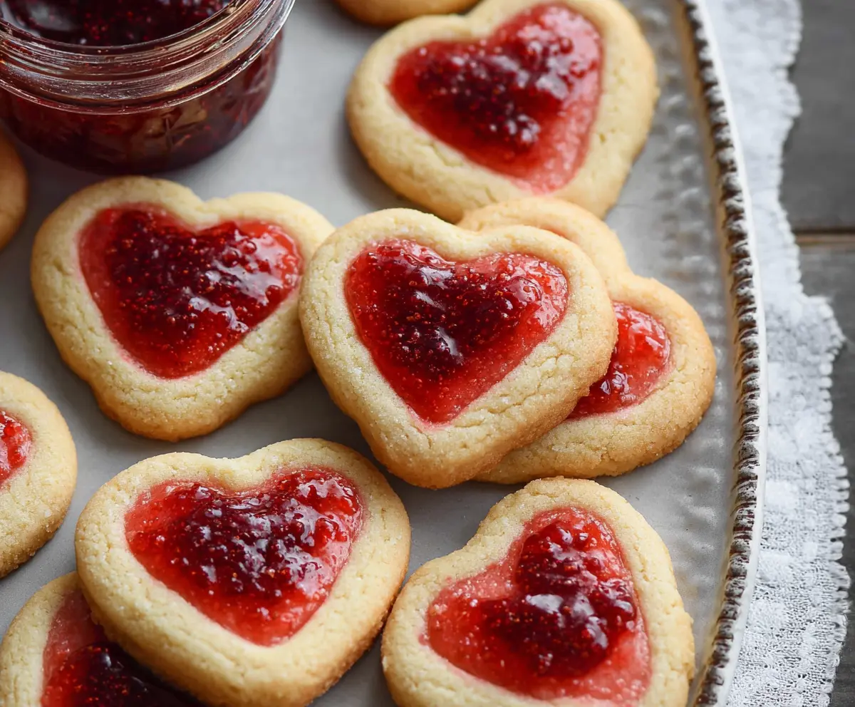 Heart-shaped Valentine cookies with jam filling, perfect for romantic celebrations.