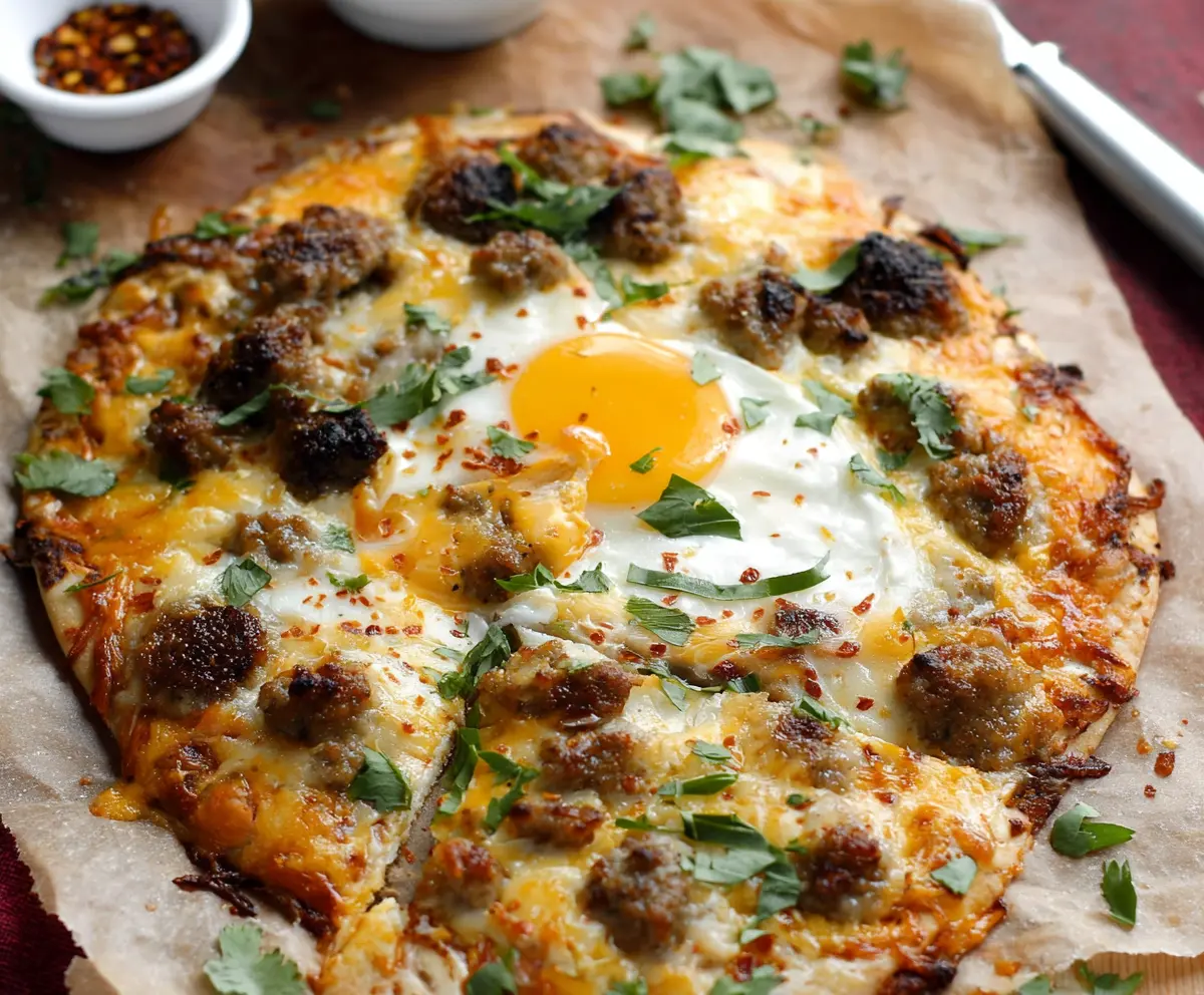High Protein Sausage Egg Breakfast Pizza
