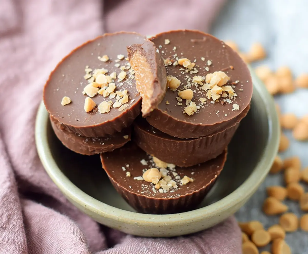 Delicious keto peanut butter chocolate fat bombs on a white plate, perfect for low-carb diets