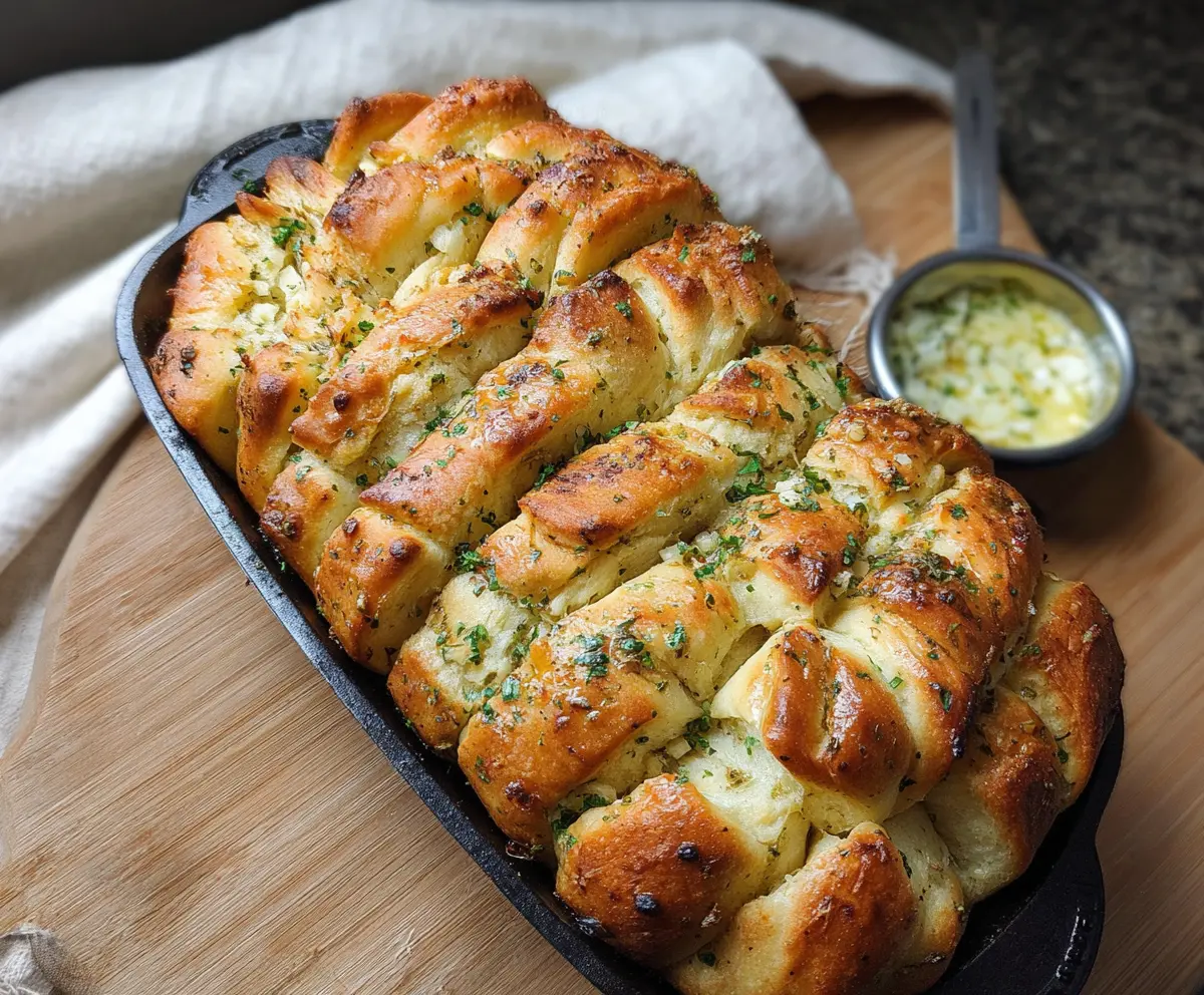 Delicious homemade sourdough discard garlic pull-apart bread, crispy and flavorful, perfect for sharing.