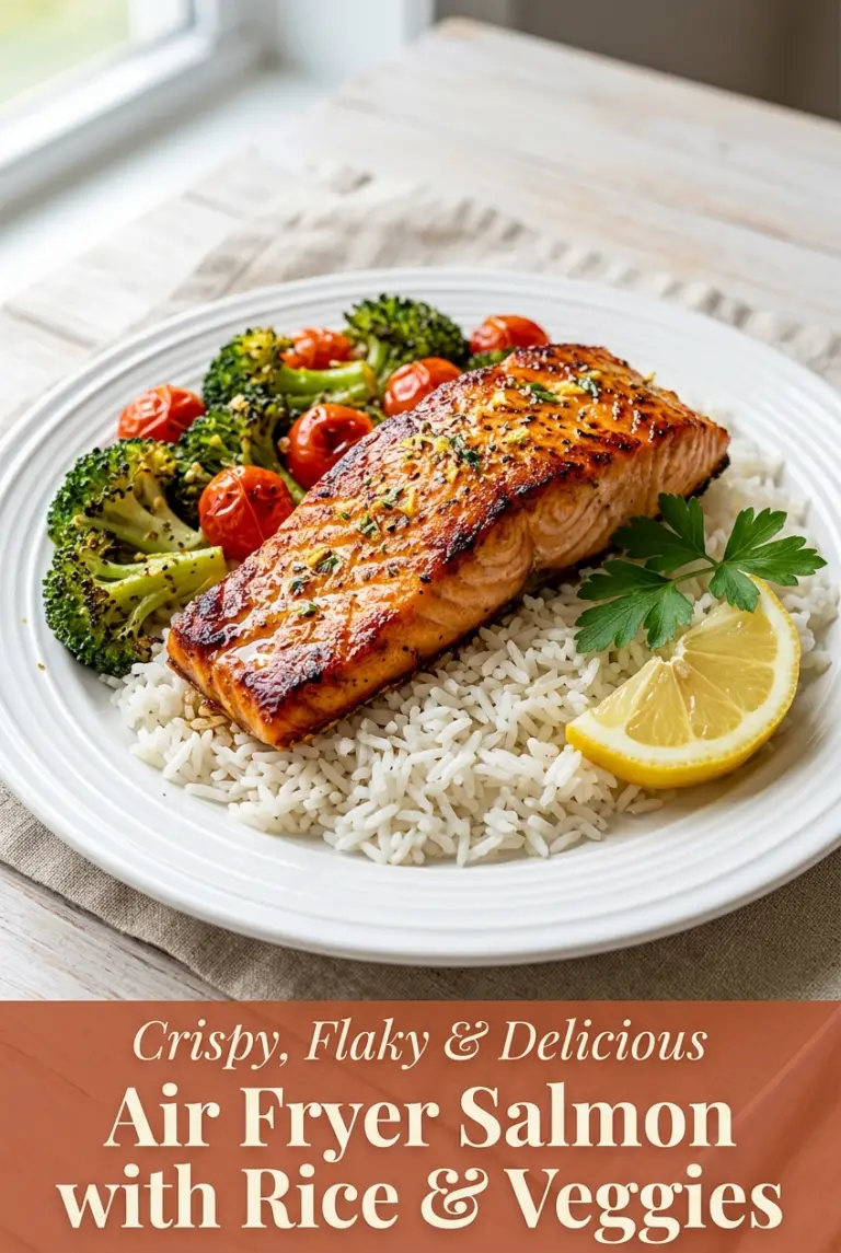 Air Fryer Salmon with Rice and Veggies