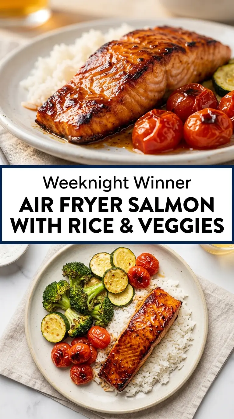 Air Fryer Salmon with Rice and Veggies crispy flaky savory