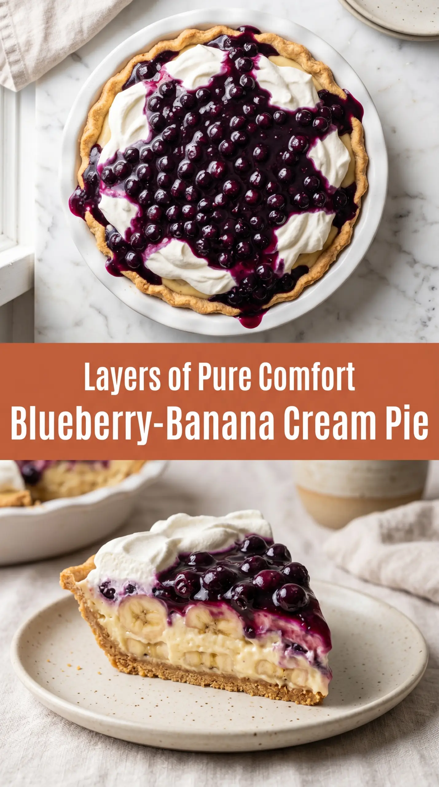 Blueberry-Banana Cream Pie silky custard, glossy berries