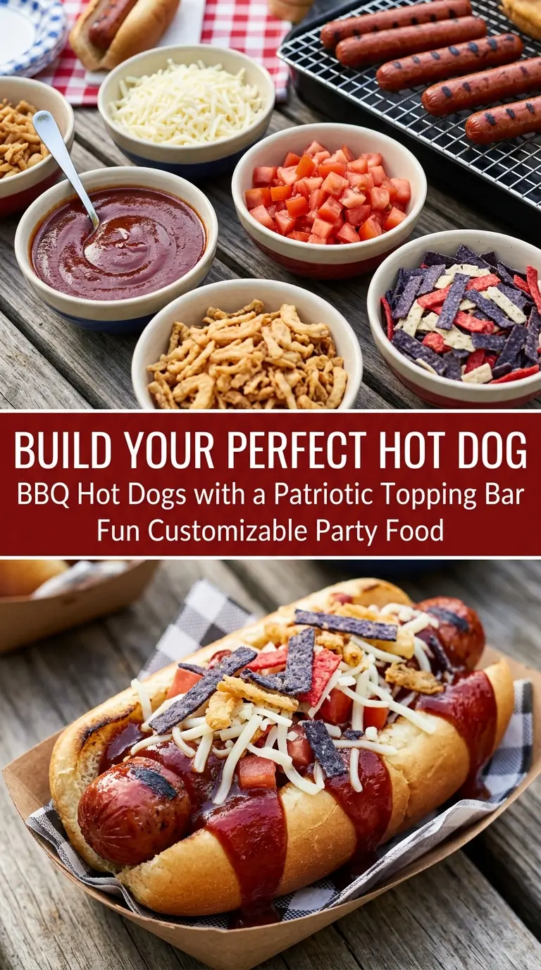 BBQ Hot Dogs with a Patriotic Topping Bar colorful crunchy grilled