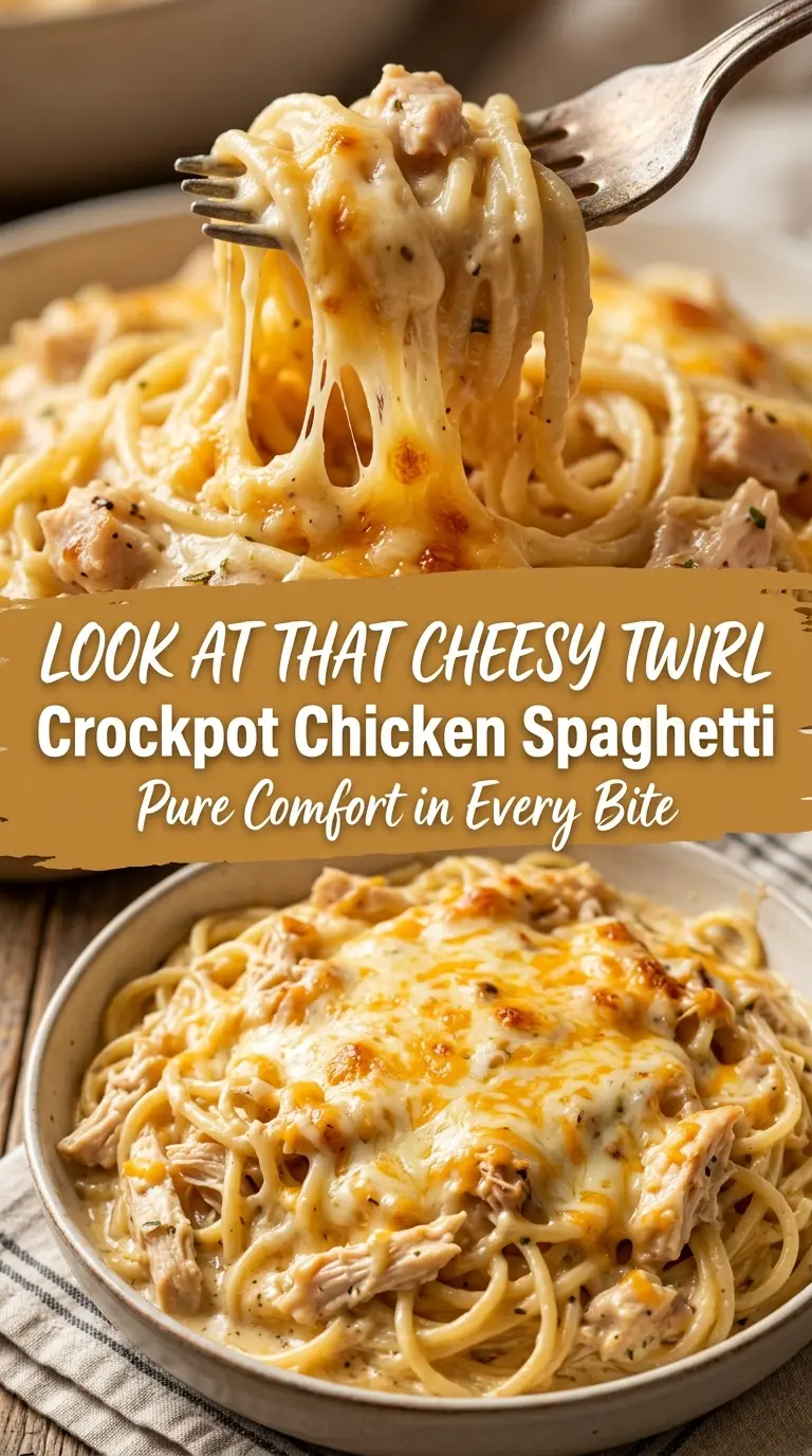 Crockpot Chicken Spaghetti creamy cheesy comfort