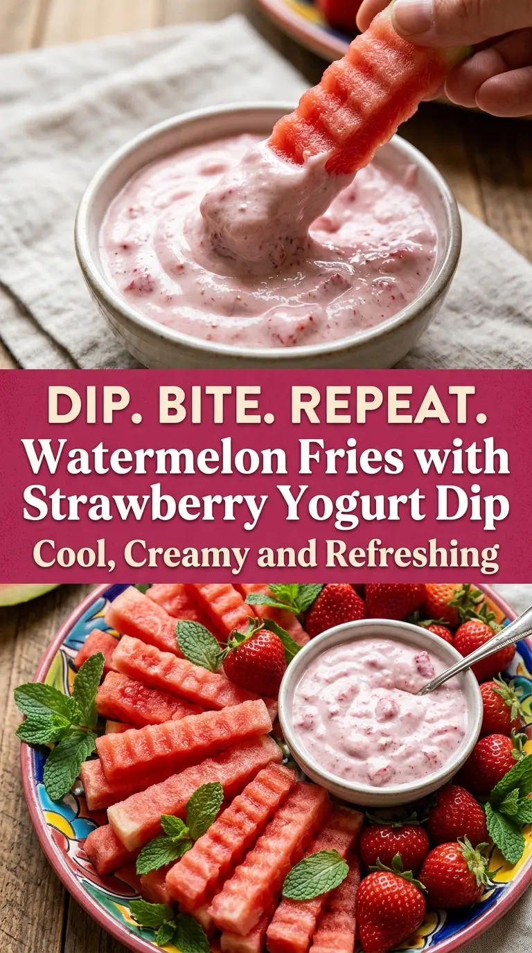 Watermelon Fries with Strawberry Yogurt Dip colorful refreshing