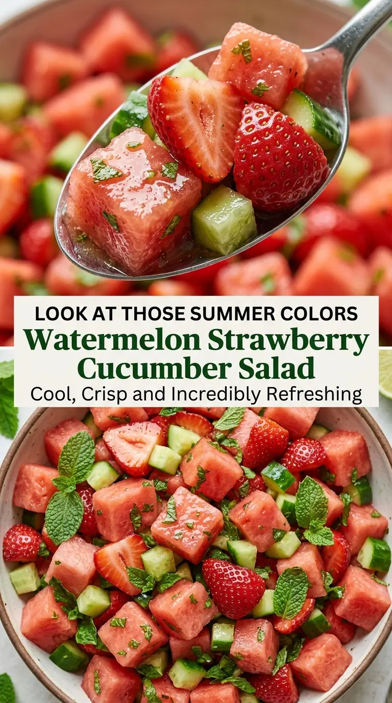 Watermelon Strawberry Cucumber Salad with Honey Lime Dressing fresh crisp colorful