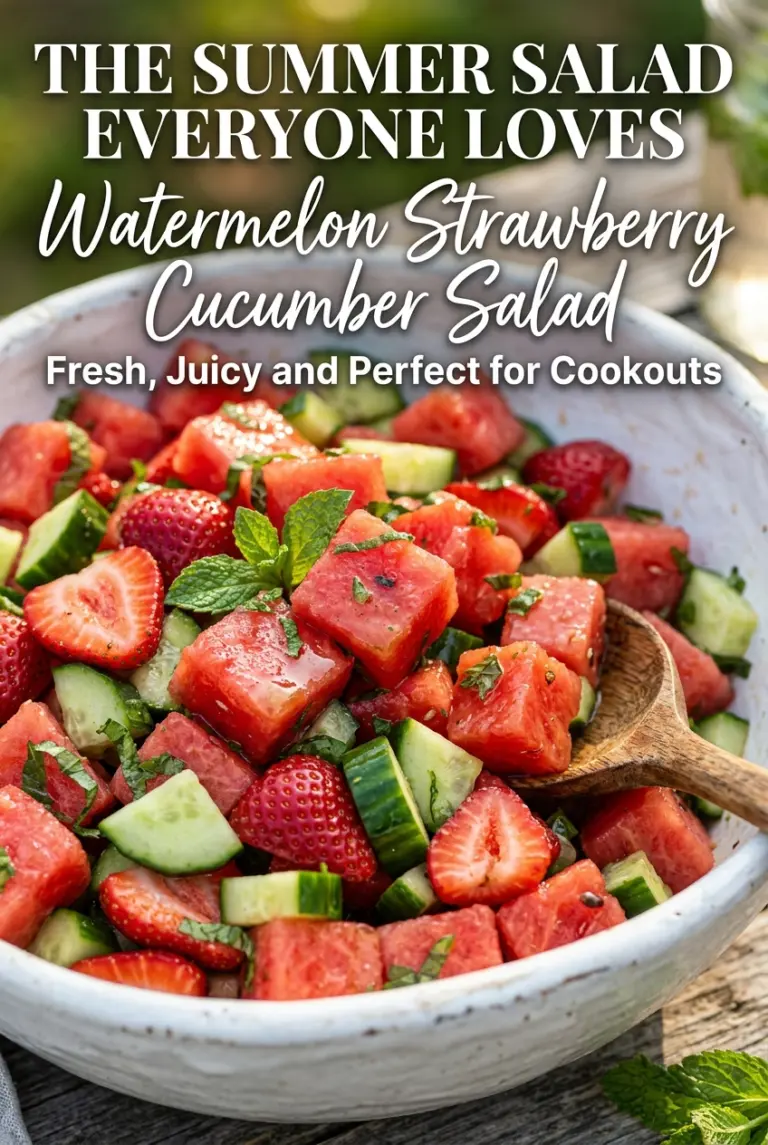 Watermelon Strawberry Cucumber Salad with Honey Lime Dressing