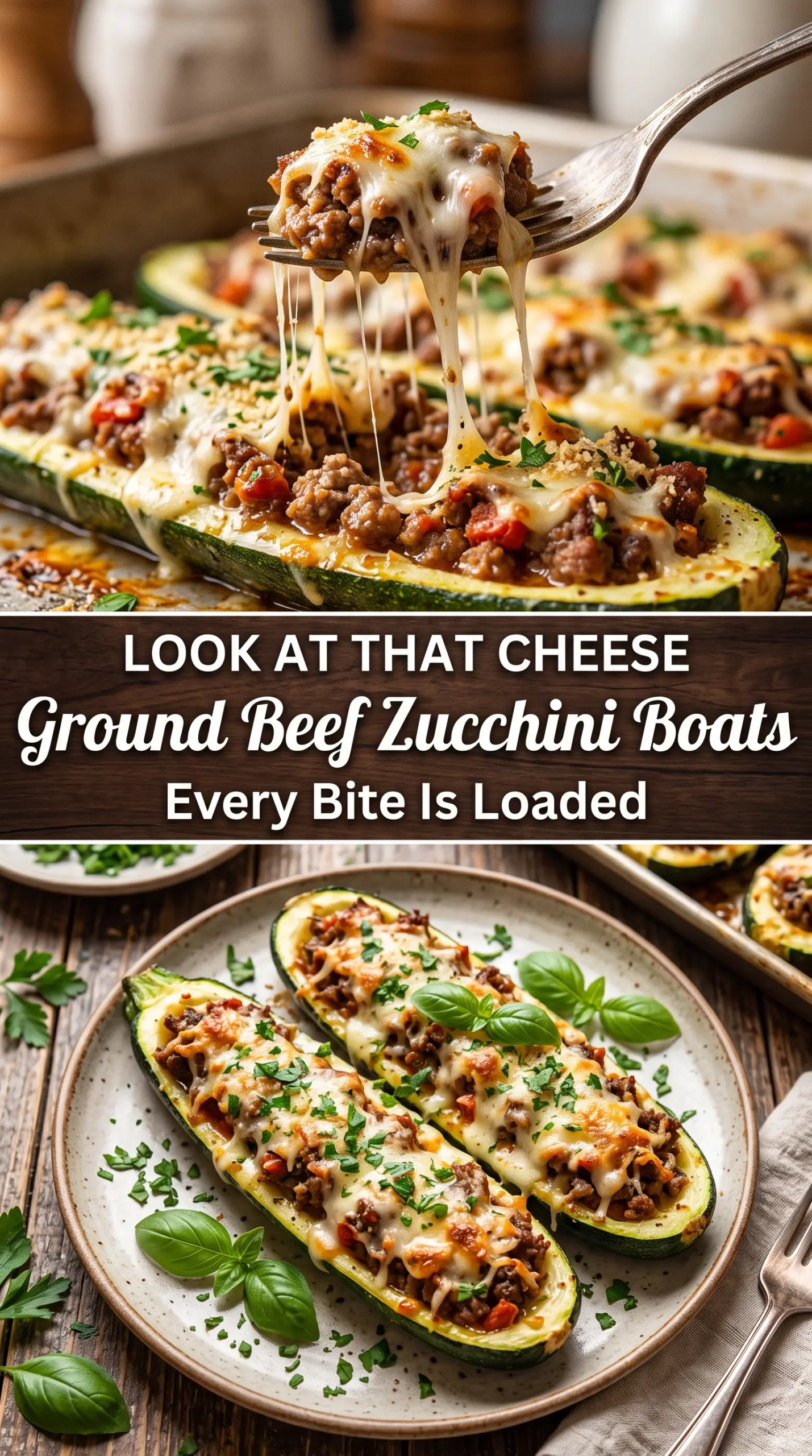 Cheesy ground beef zucchini boats baked low-carb cheesy