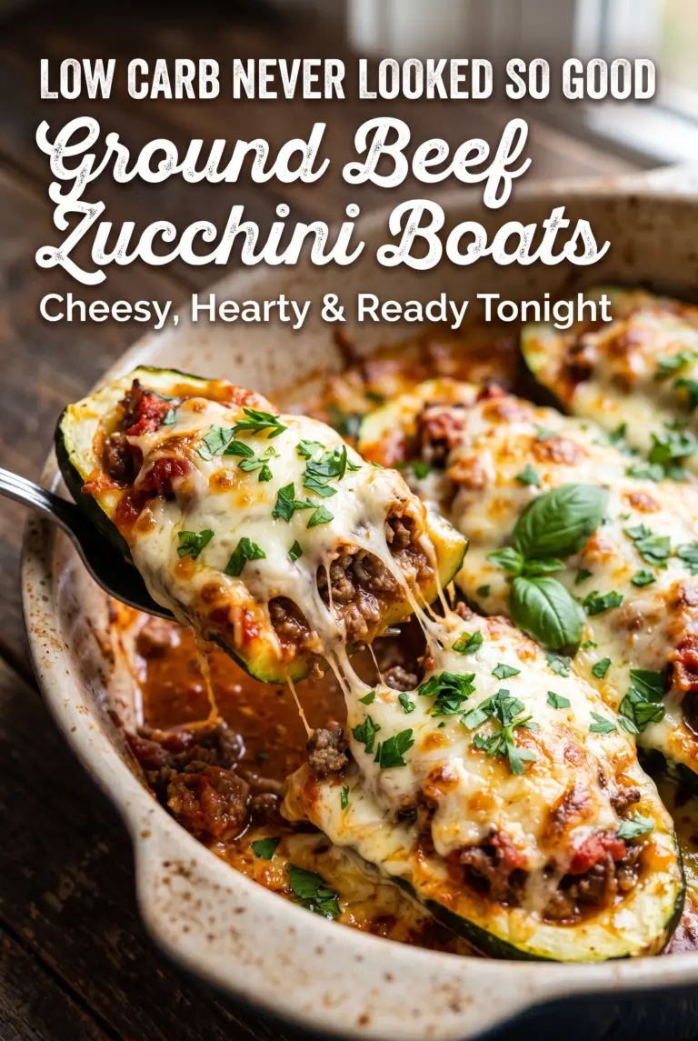 Cheesy Ground Beef Zucchini Boats
