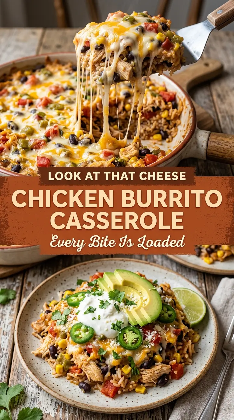 Chicken Burrito Casserole with Rice and Cheese