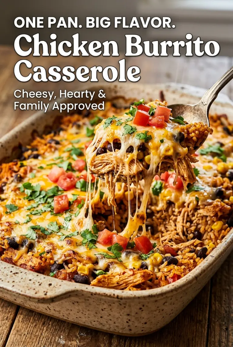 Chicken Burrito Casserole with Rice and Cheese