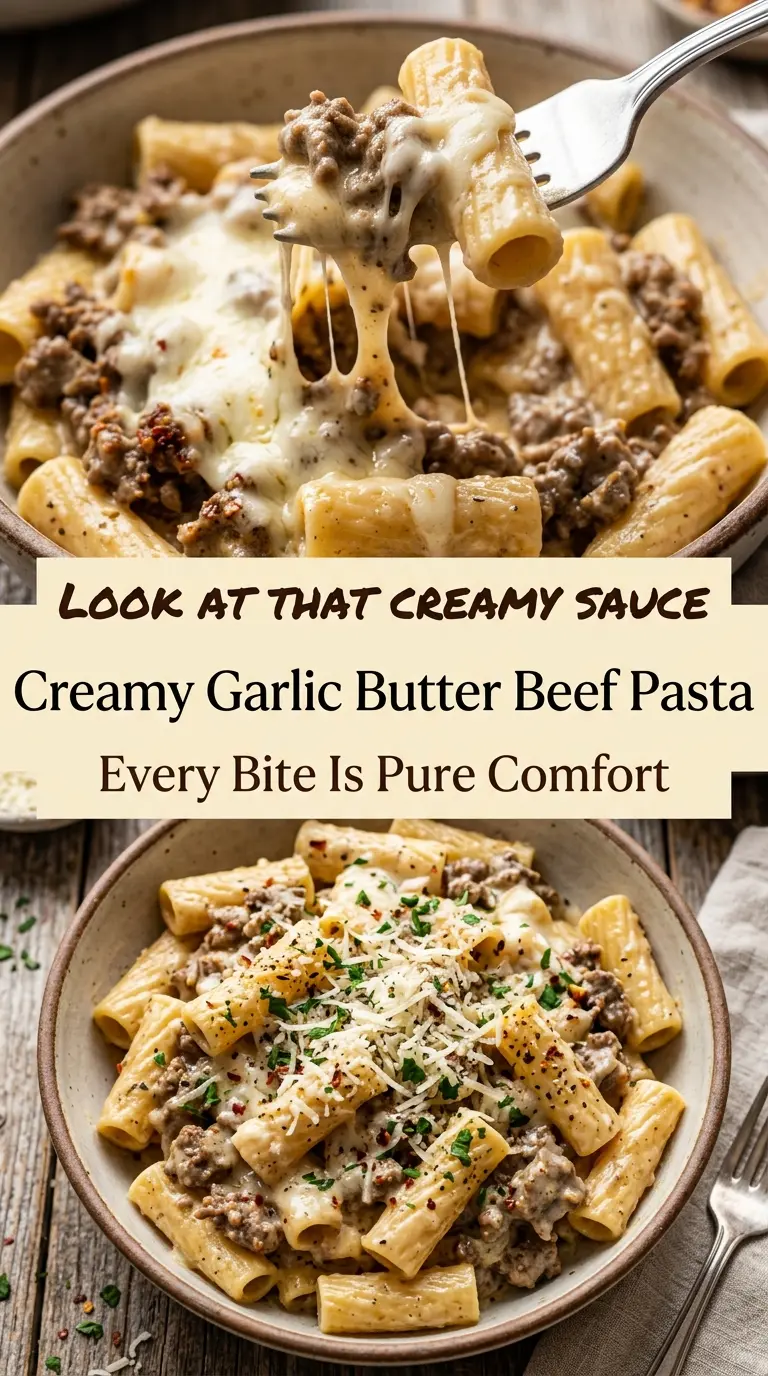 Creamy Garlic Butter Beef Pasta rich cheesy skillet