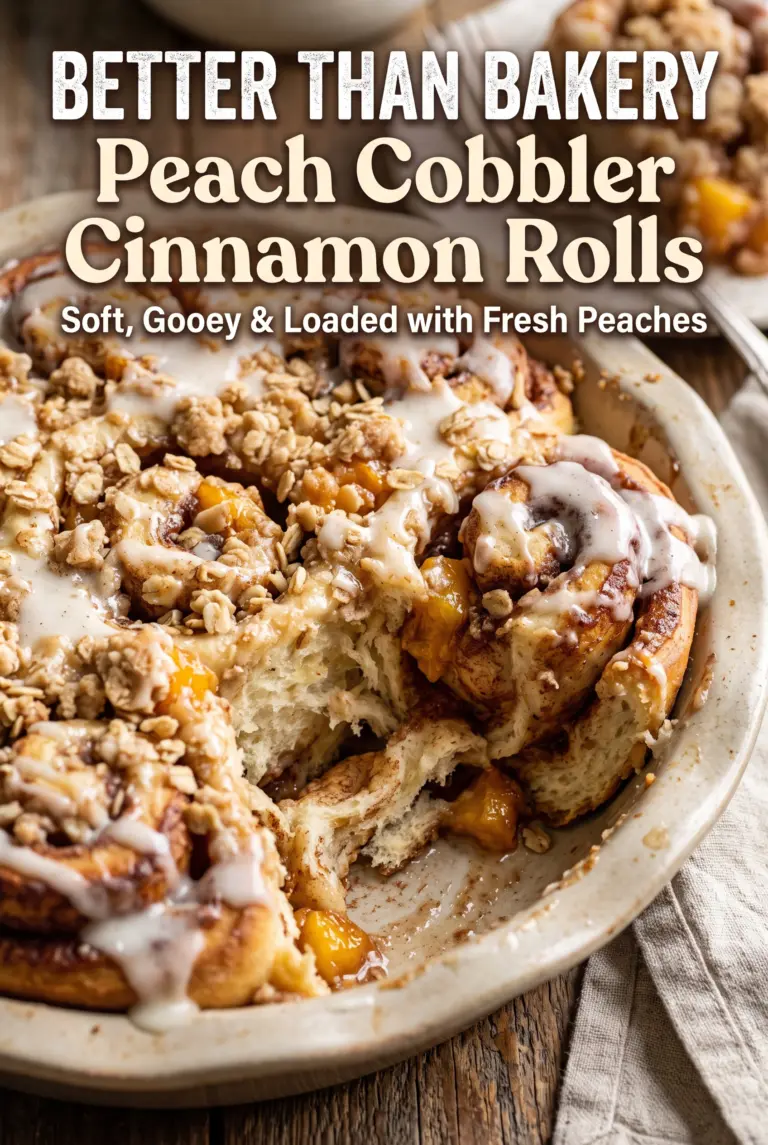 Peach Cobbler Cinnamon Rolls with Brown Sugar Glaze