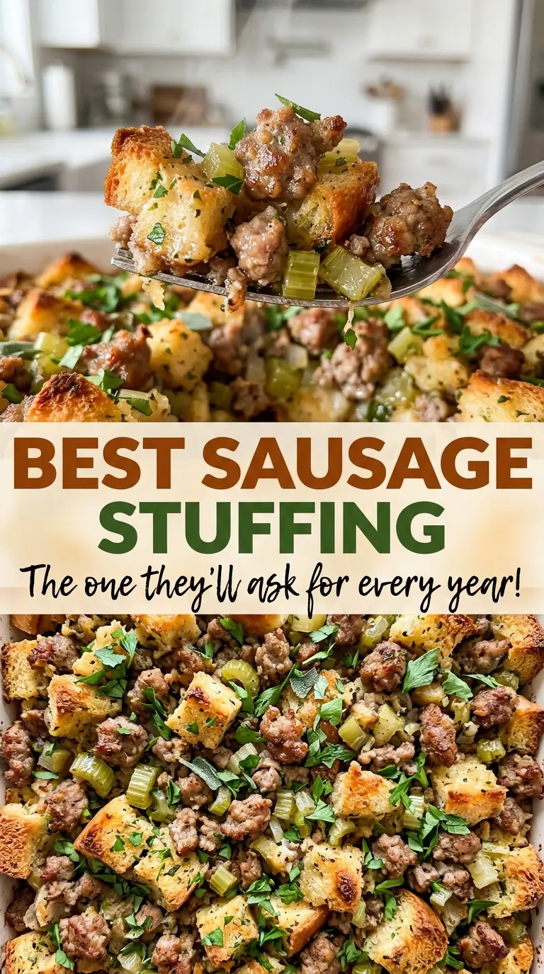 Best Sausage Stuffing with savory sausage herbs