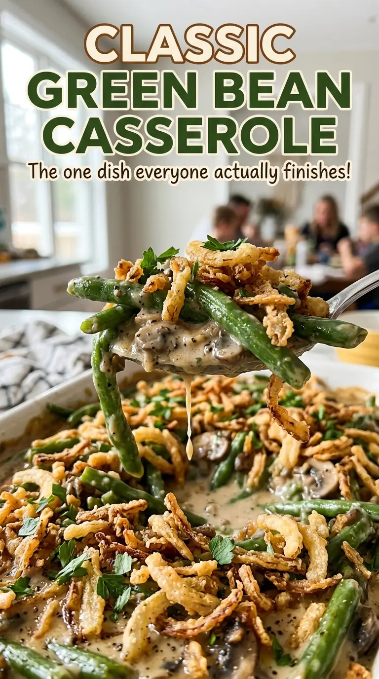 Classic Green Bean Casserole golden onion topping