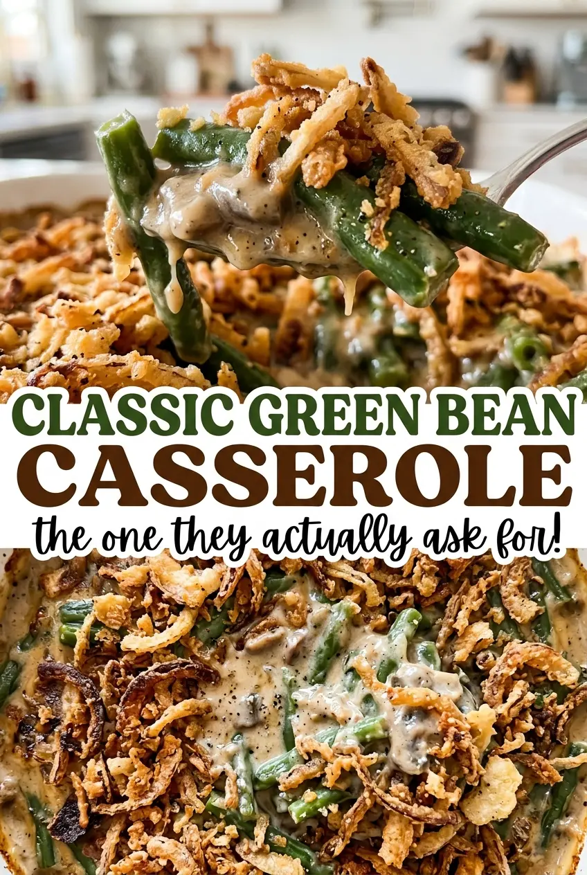 Classic Green Bean Casserole creamy baked center