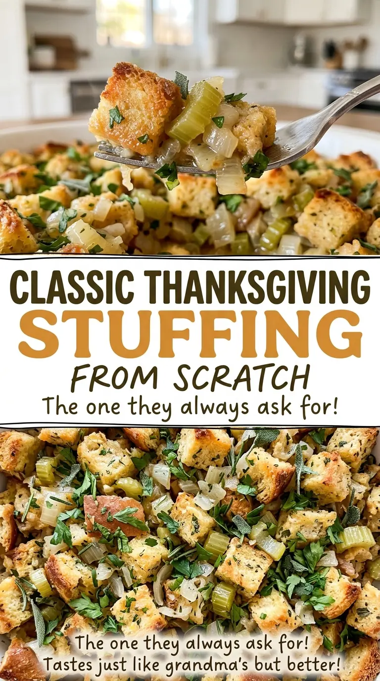Classic Thanksgiving Stuffing from Scratch savory herbs, golden casserole
