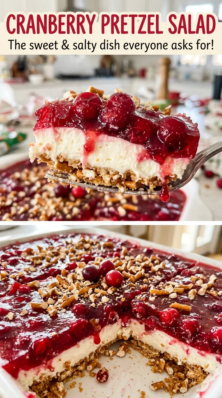 Cranberry Pretzel Salad salty pretzel crust