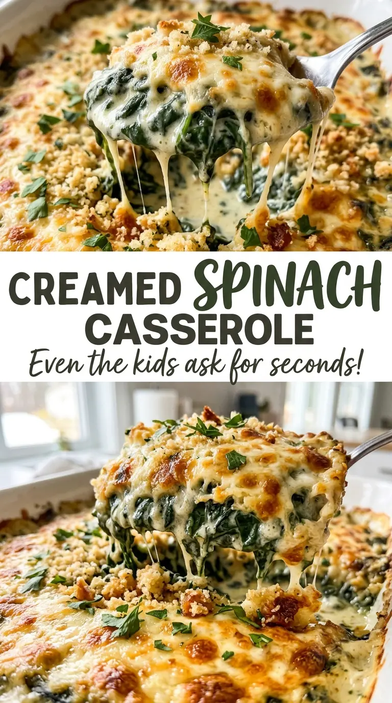 Creamed spinach casserole with creamy filling and golden panko