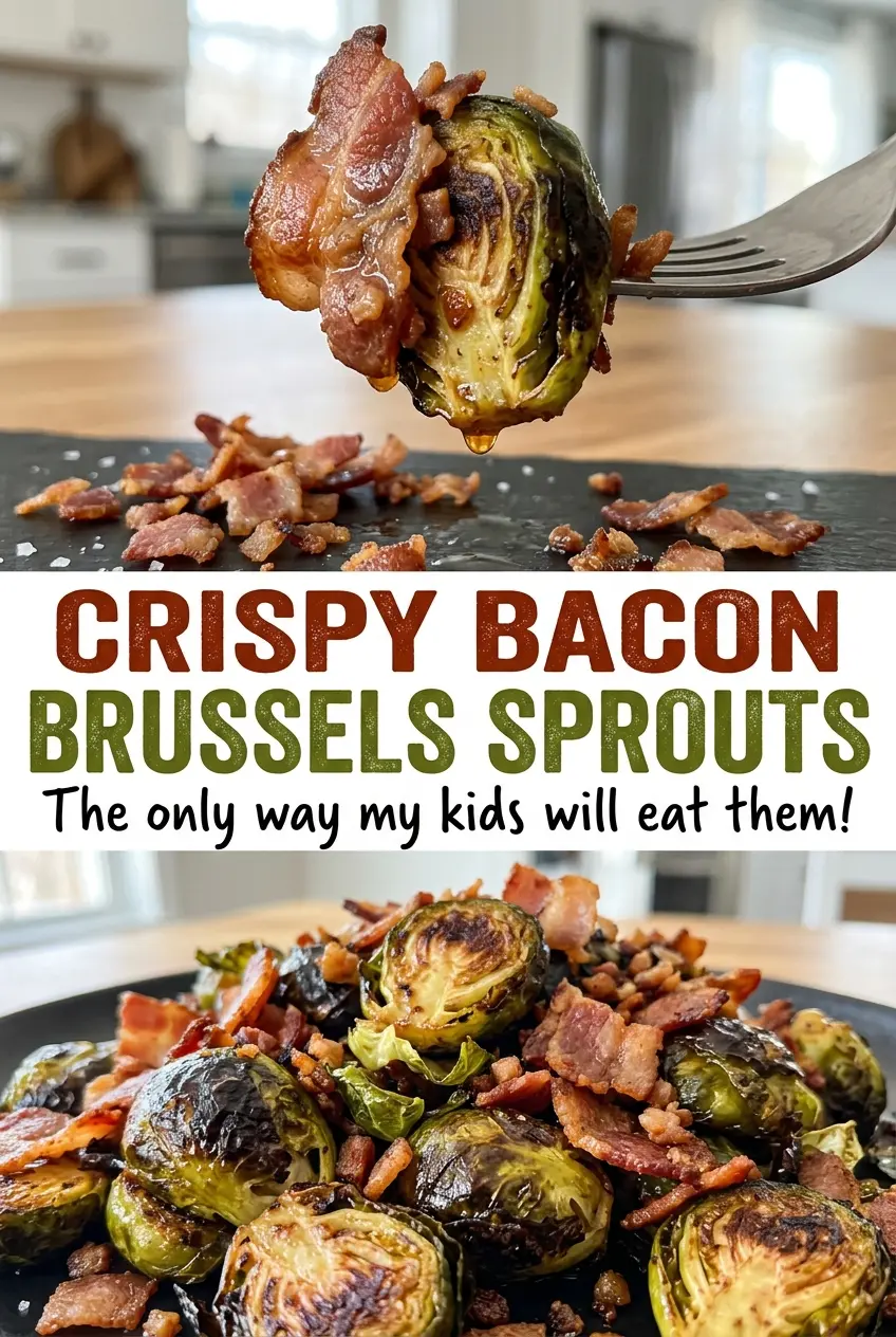 Crispy Bacon Brussels Sprouts with golden, crisp edges