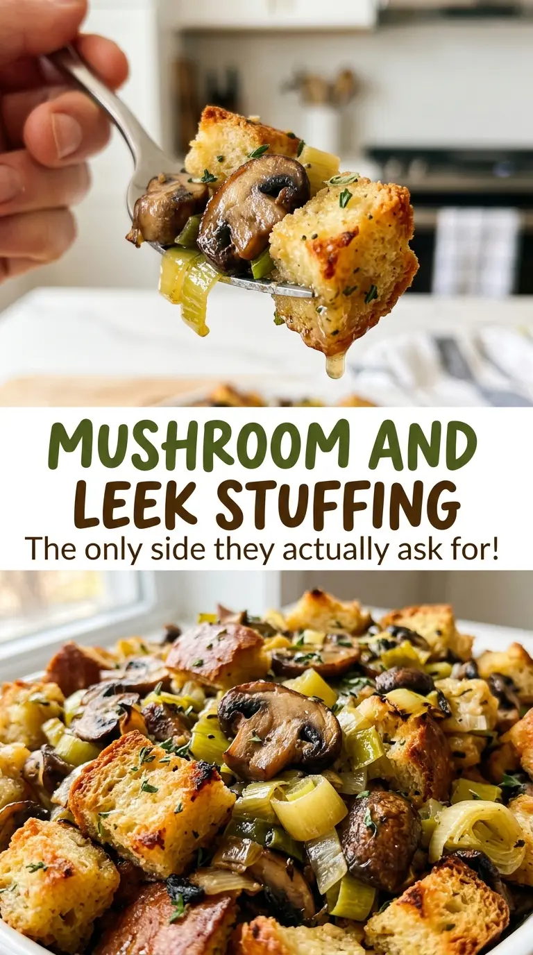 Mushroom and Leek Stuffing rustic savory casserole