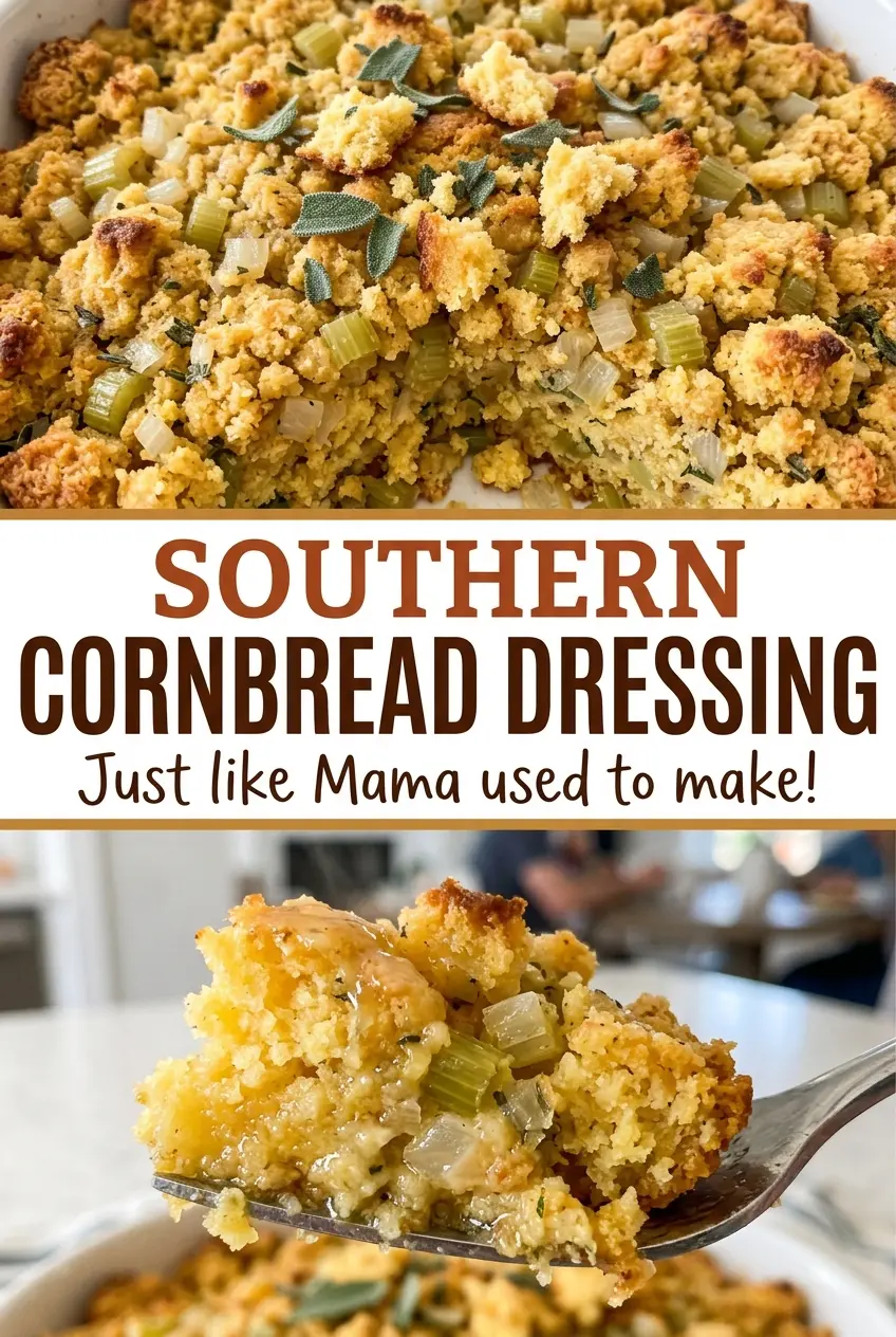 Southern cornbread dressing golden browned crumb