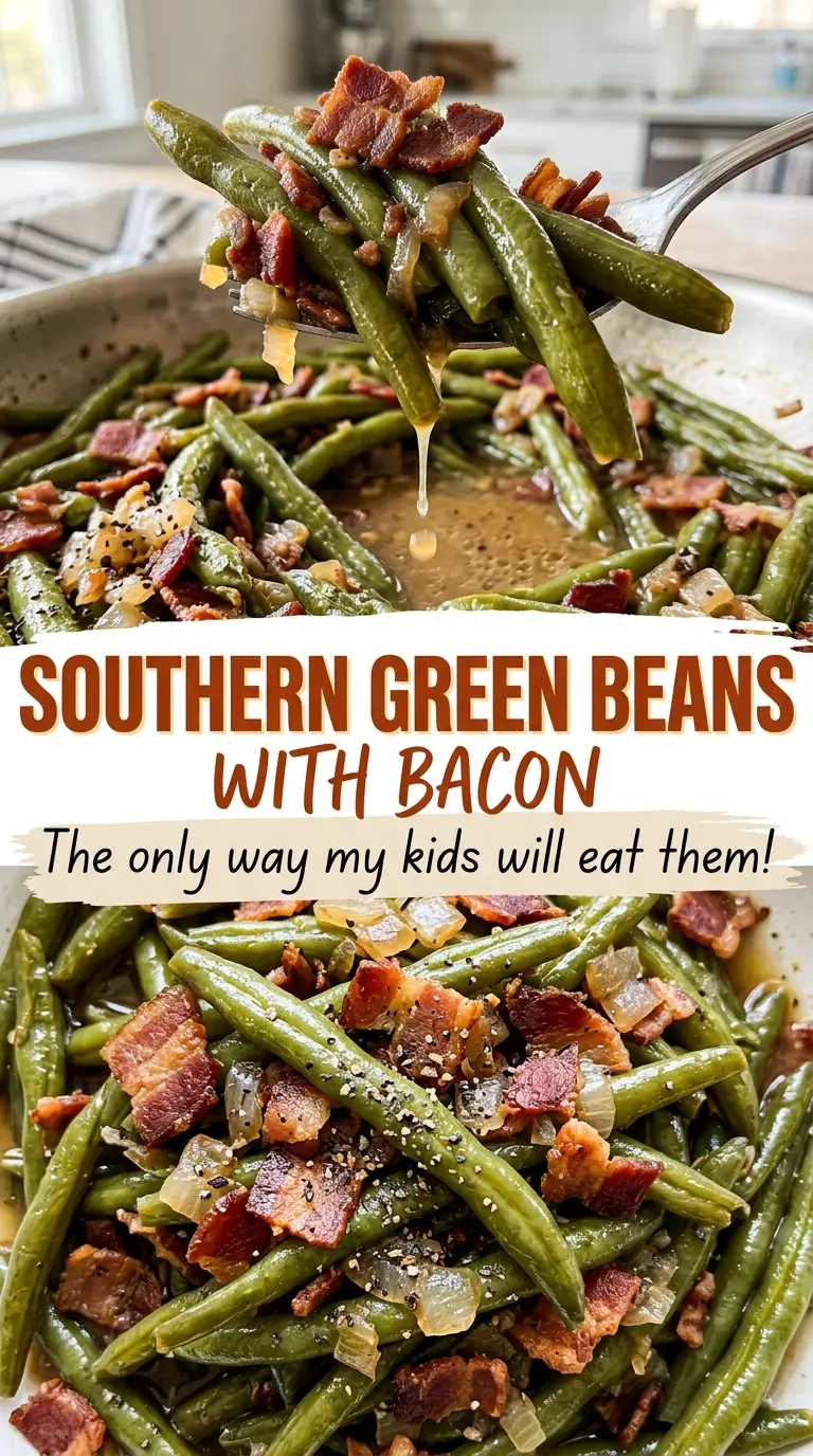Southern green beans with bacon, slow-simmered and hearty