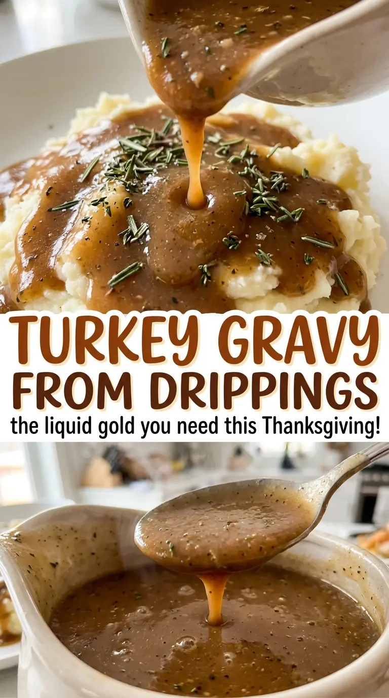 Turkey gravy from drippings, glossy and spoon-coating